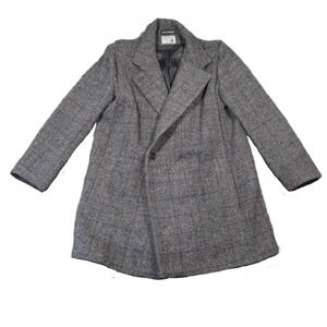 International Scene Wool Overcoat Women 9/10 Gray Plaid Tweed Old Money Academia